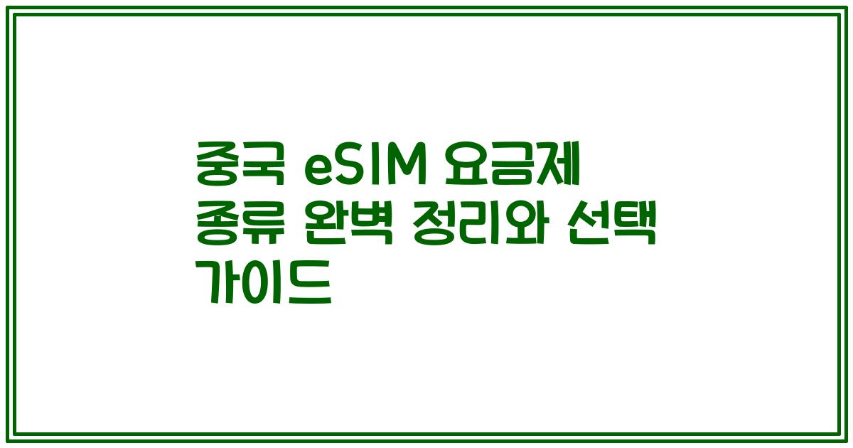 중국 eSIM 요금제 종류 완벽 정리와 선택 가이드