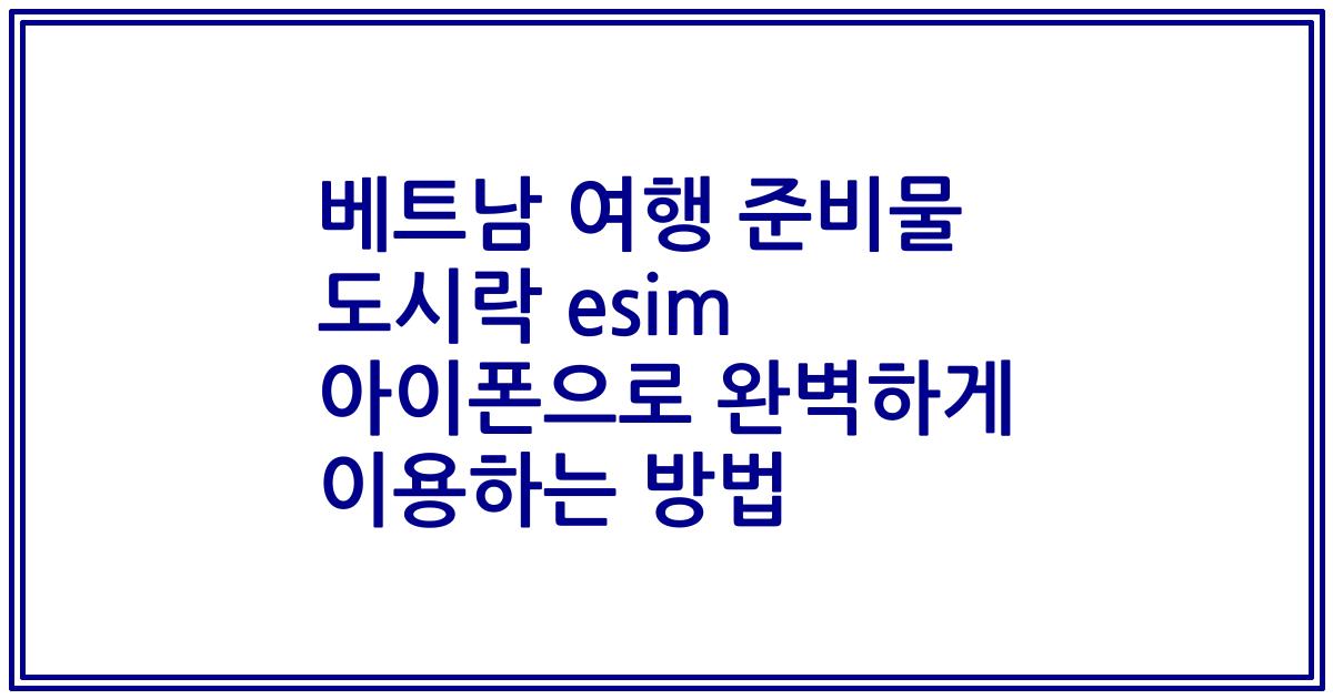 베트남 여행 준비물 도시락 esim 아이폰으로 완벽하게 이용하는 방법